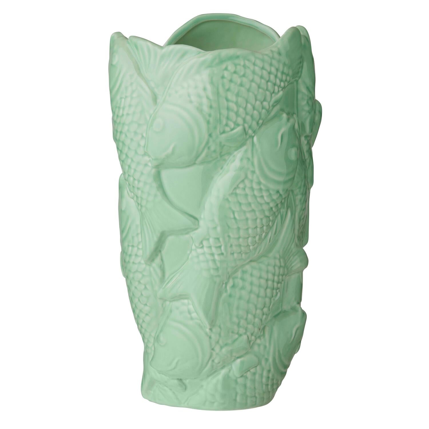 Vase med fisk, grøn - H27 cm